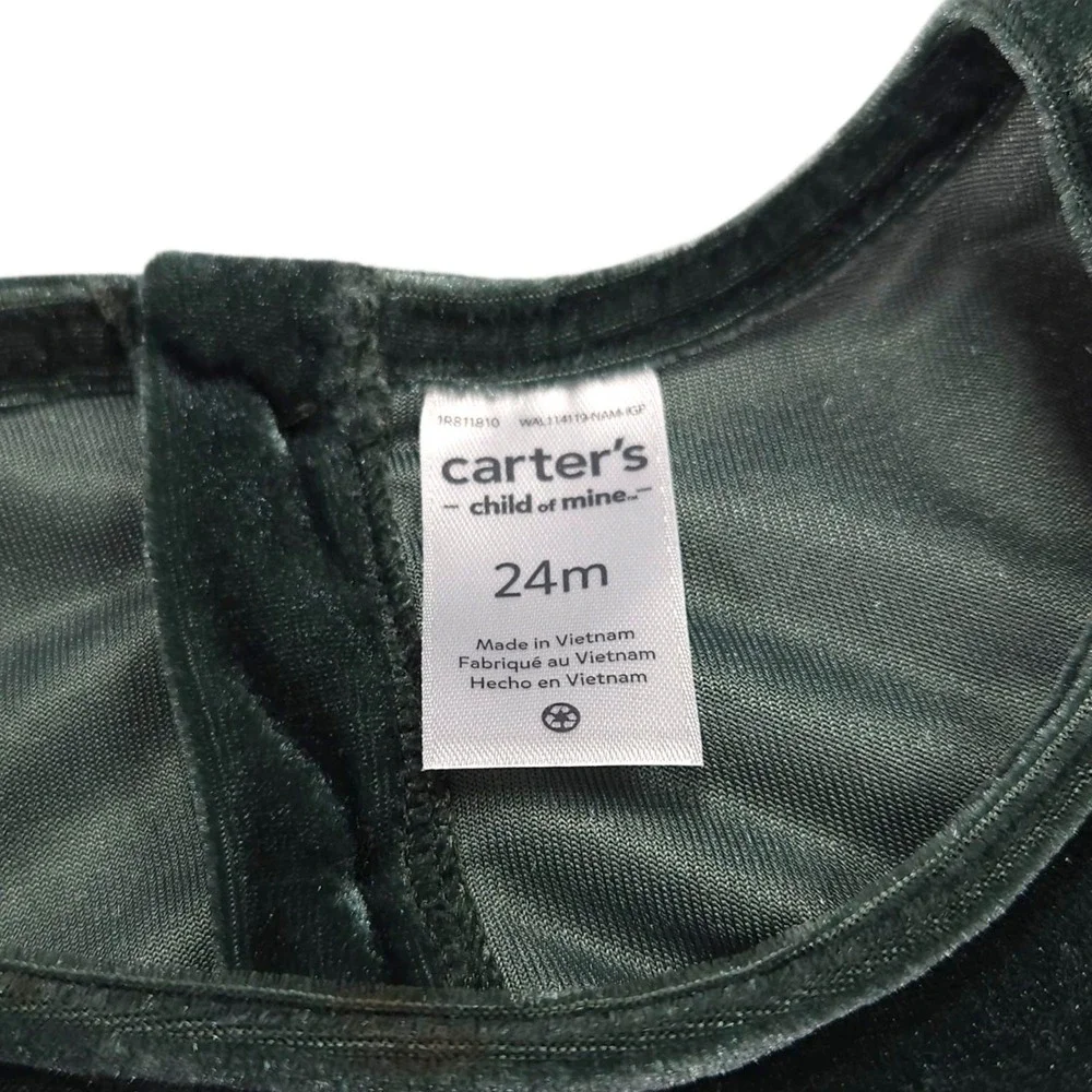 Carter's Girls Velvet Long Sleeve Puff Sleeve Bodysuit Emerald Green 24M